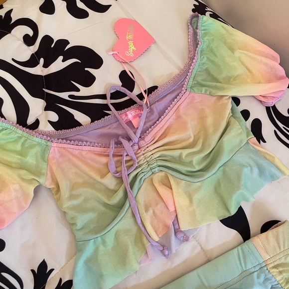 SugarThrillz Pastel Rainbow Crop top and skirt set - Picture 2 of 5